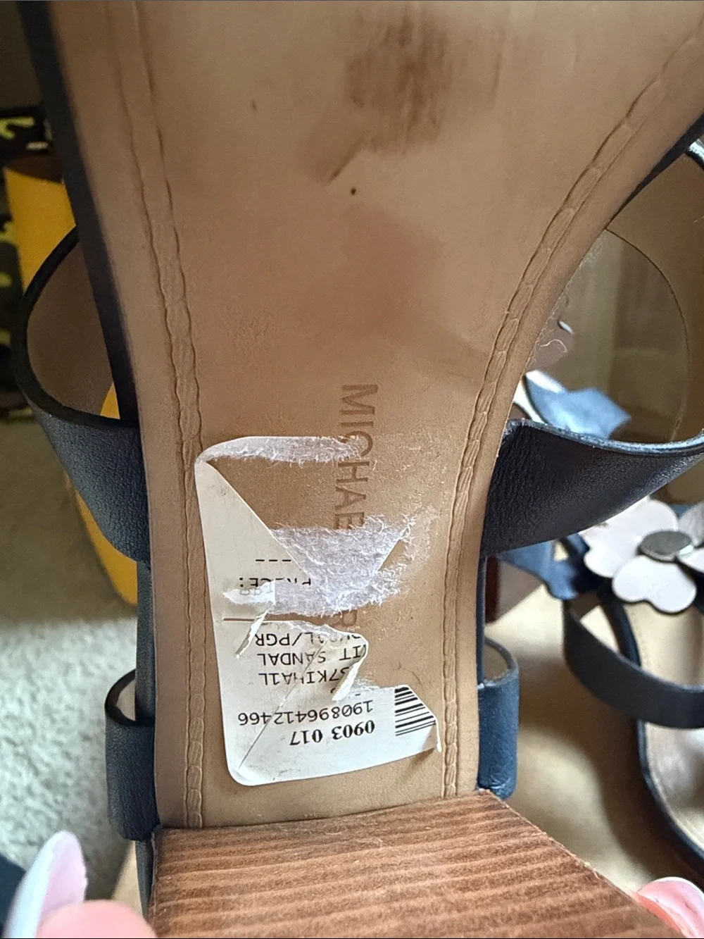 Michael Kors Navy Leather Floral Strappy Slingback Sandals